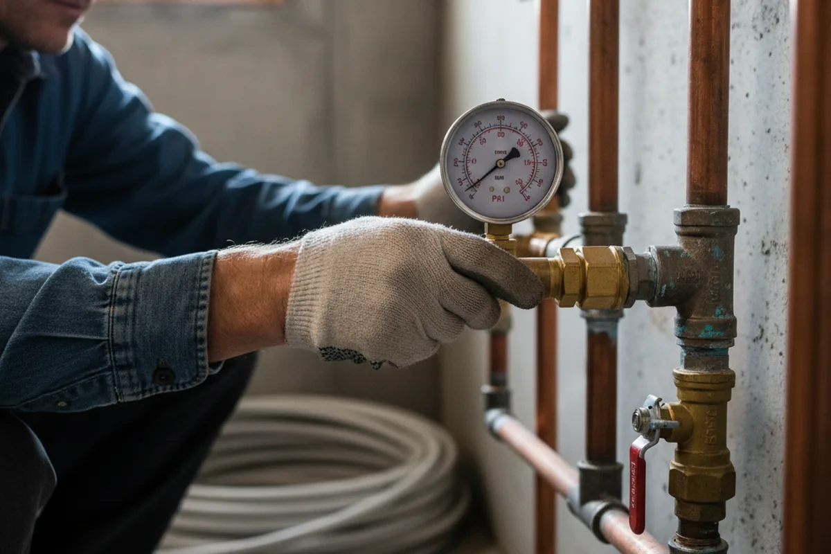 Pressure testing a repaired line during Water Line Repair in Steele